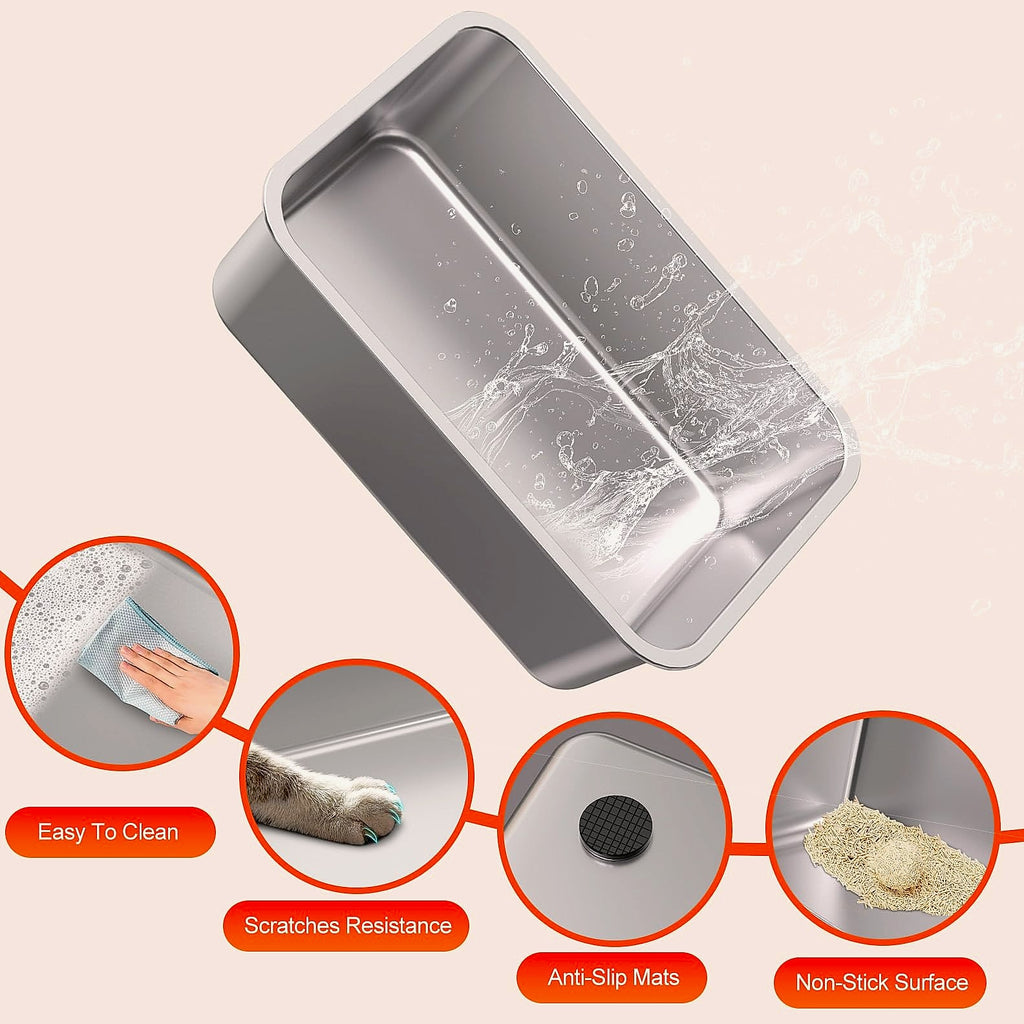 KITCATY Stainless Steel Litter Box 2-Pack XL for Large Cats
