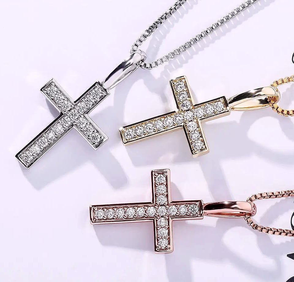 TOPGRILLZ 925 Sterling Silver Ice Zircon Cross Pendant