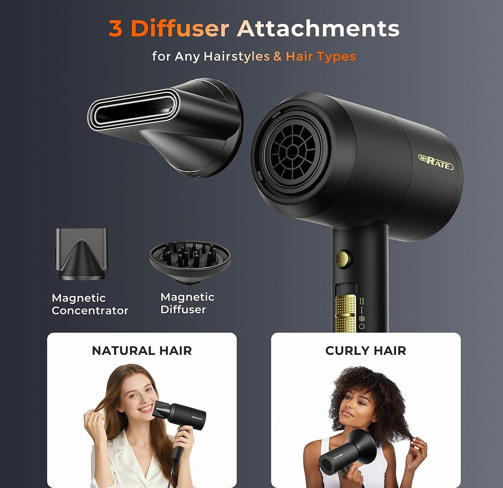 SHRATE Ionic Hair Dryer with Diffuser, 1800W Professional Blow Dryer