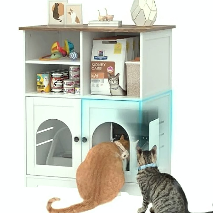Cat Feeding Station Cabinet with Microchip Pet Feeder Access