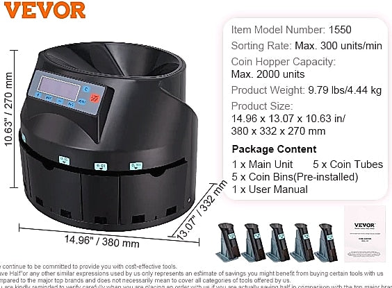 SucceBuy Automatic Coin Sorter Counter, 230-300/Min, LED Display