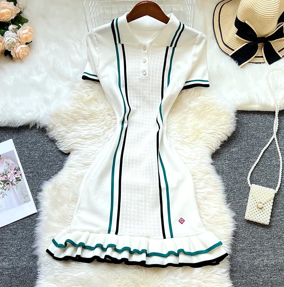 YUOOMUOO Knitted Mini Dress with Ruffle Hips