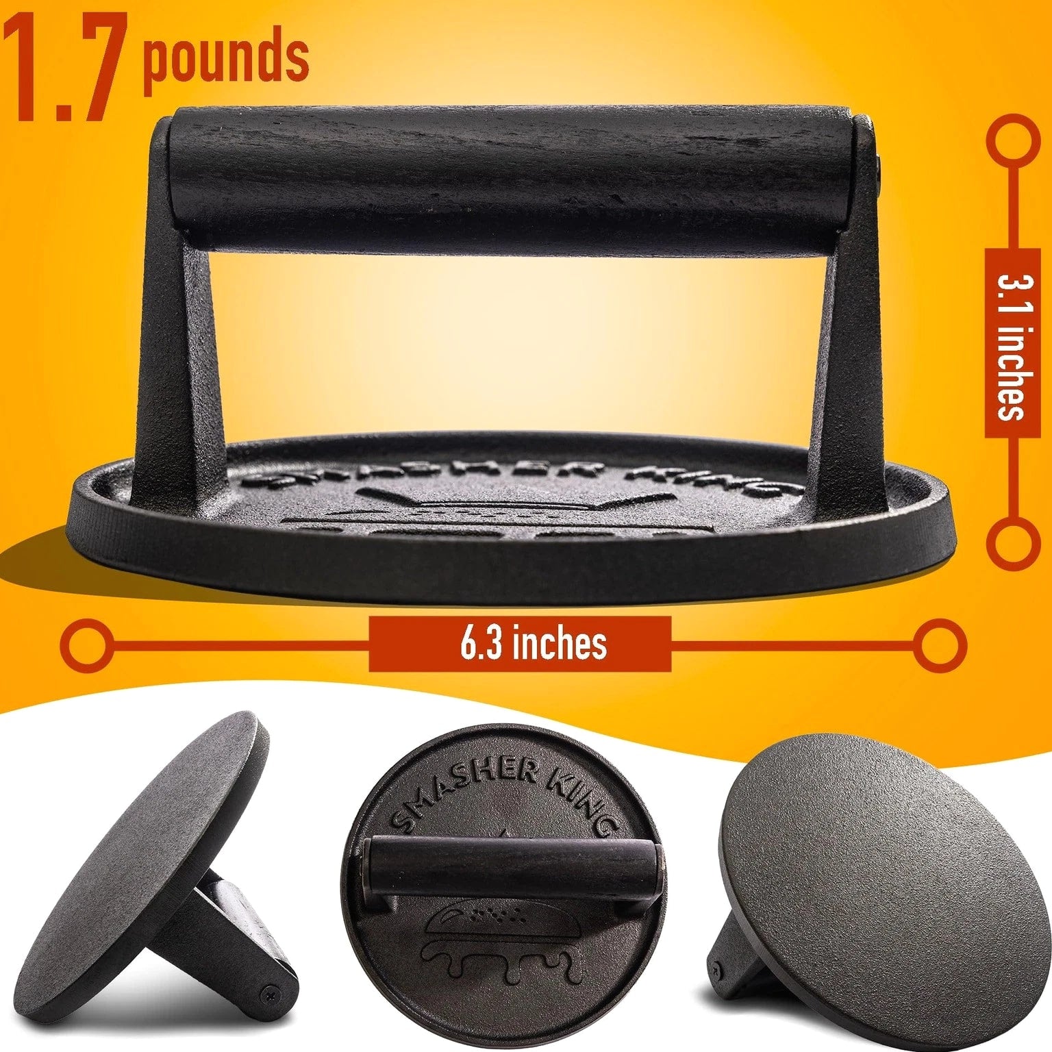 ™ - Premium Cast Iron Smash Burger Press incl. 25 pcs of Patty Paper, Burger ...