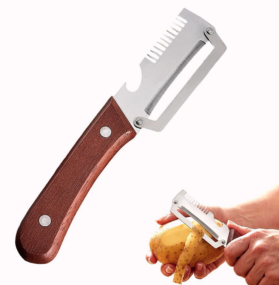 Vegetable Peeler with Wooden Handle and Bottle Opener