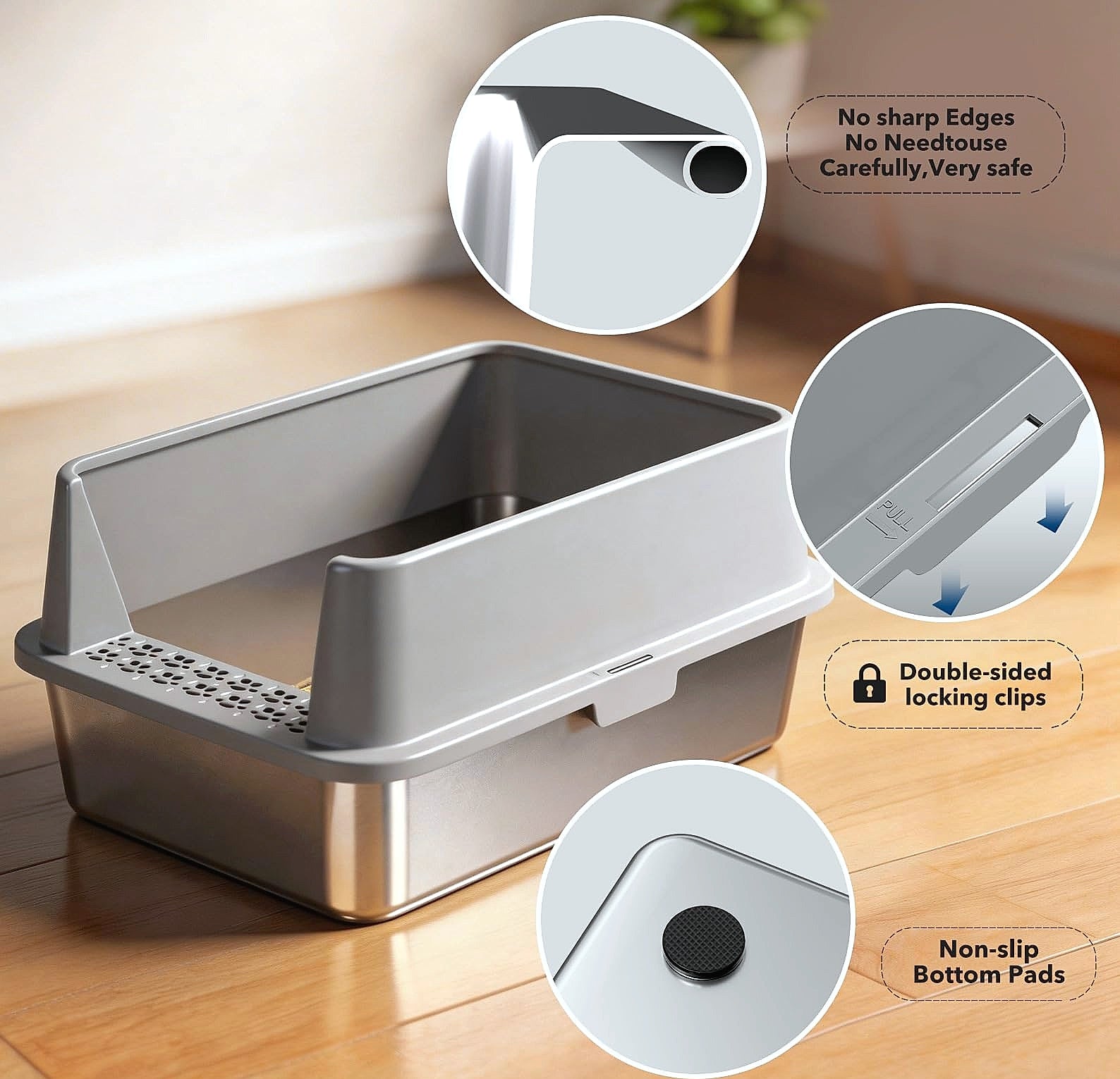 KITCATY Stainless Steel Litter Box 2-Pack XL for Large Cats