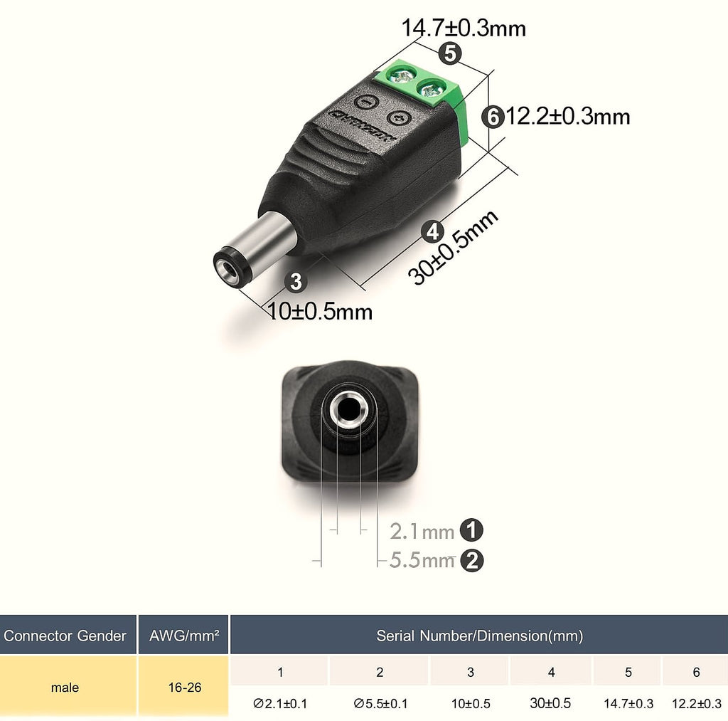 CHANZON 10x Male DC Power Connector 5.5mm x 2.1mm Barrel Jack