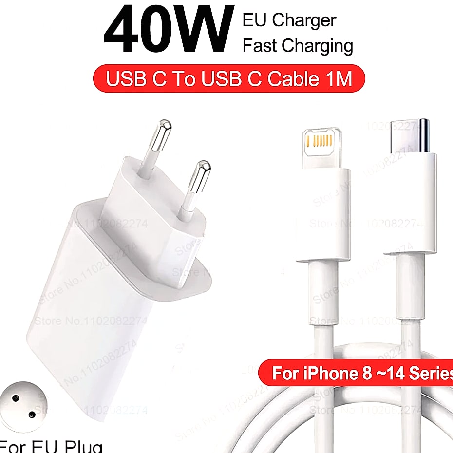 PD 40W Fast Charger with USB-C Cable for iPhone iPad