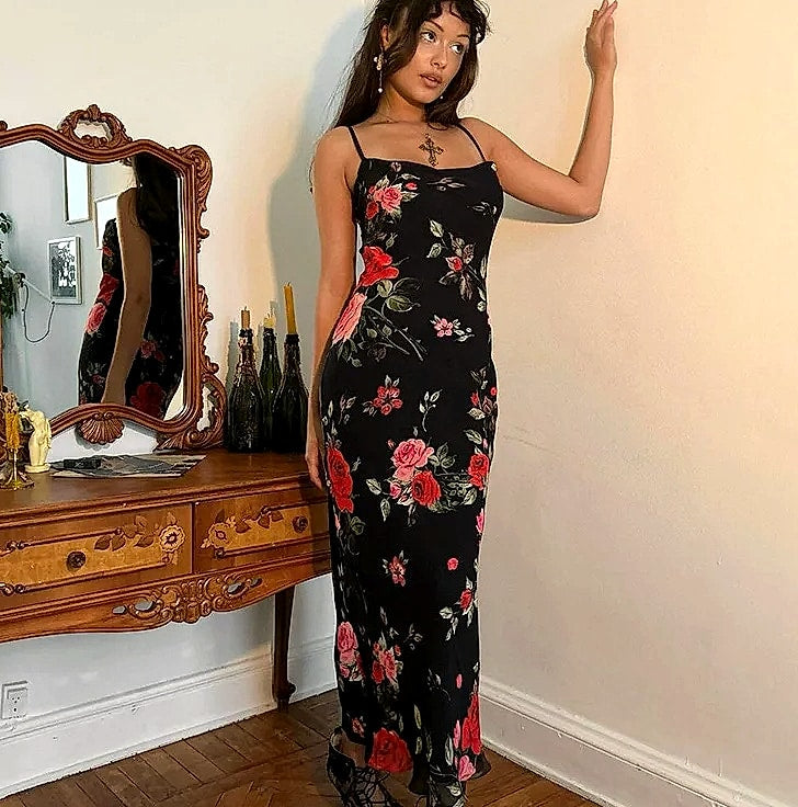 MsChuh Floral Spaghetti Strap Bodycon Maxi Dress