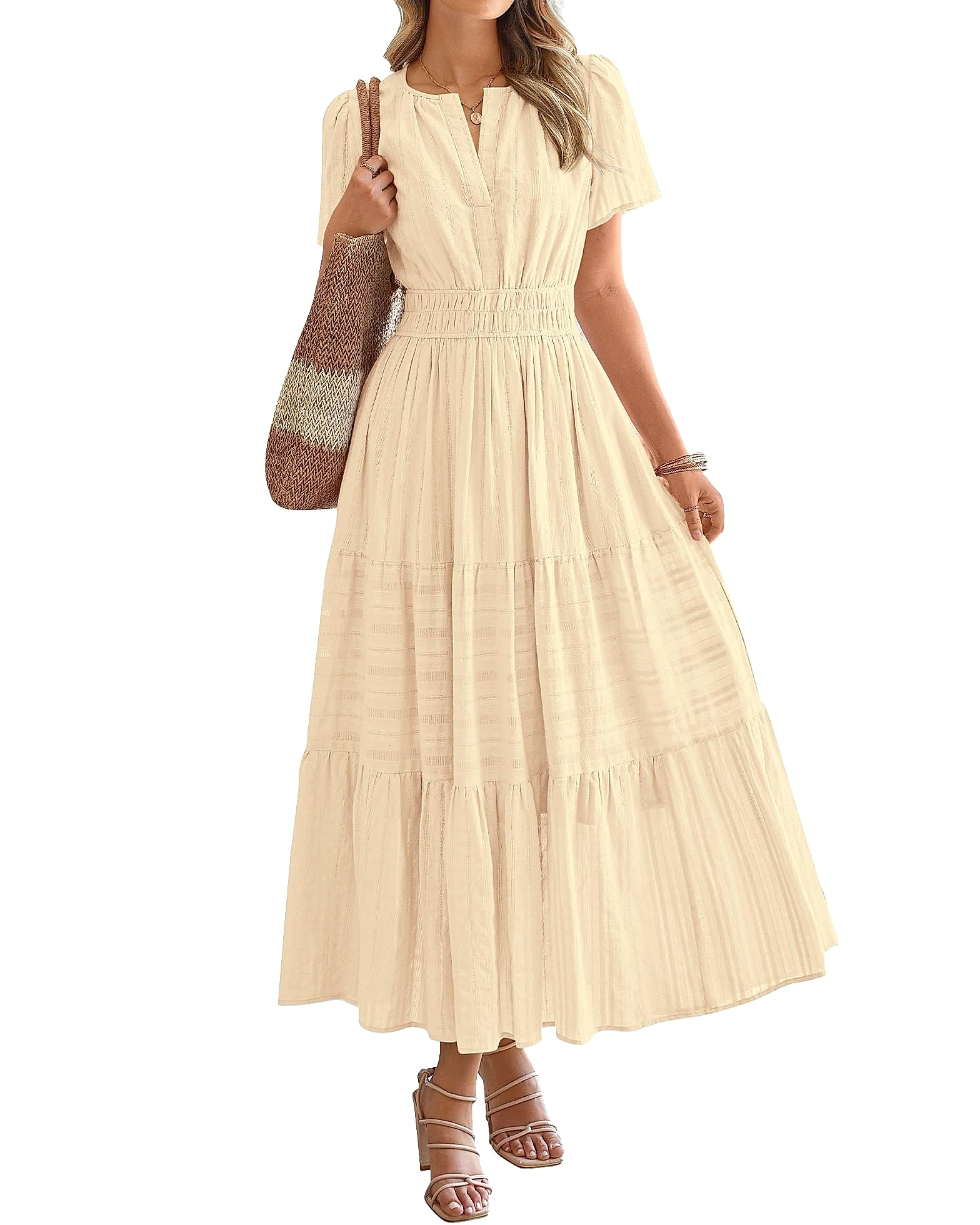 BTFBM Women's Casual Midi Maxi Dress Short Sleeve V Neck
