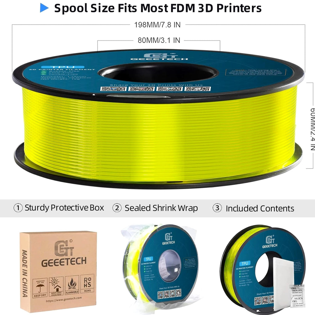 Geeetech TPU Filament 1.75mm, Shore 95A Flexible 3D TPU, Clear Yellow