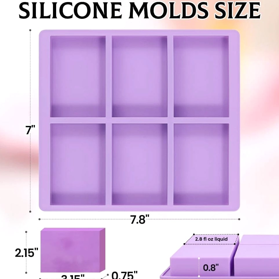 Silicone Soap Molds 3 Pcs, Rectangle Molds for Soap Making, 6 Cavity Design