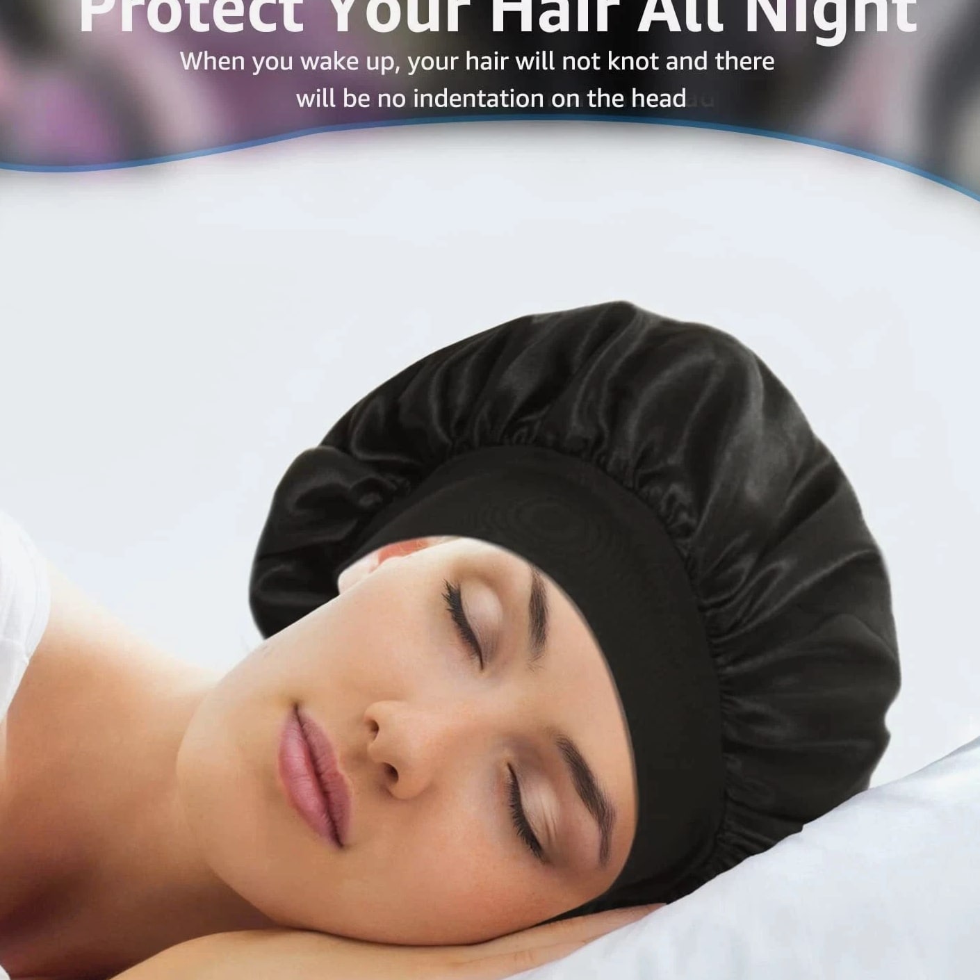 Women Satin Bonnet Night Sleep Cap, Silk Head Cover with Wide Elastic Band Hair Hat