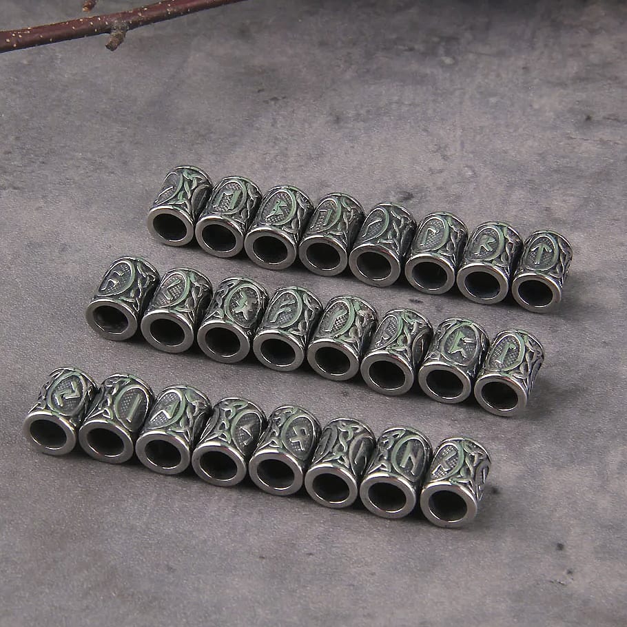 Vikings Jewelry Stainless Steel 24pc Rune Beads Charms
