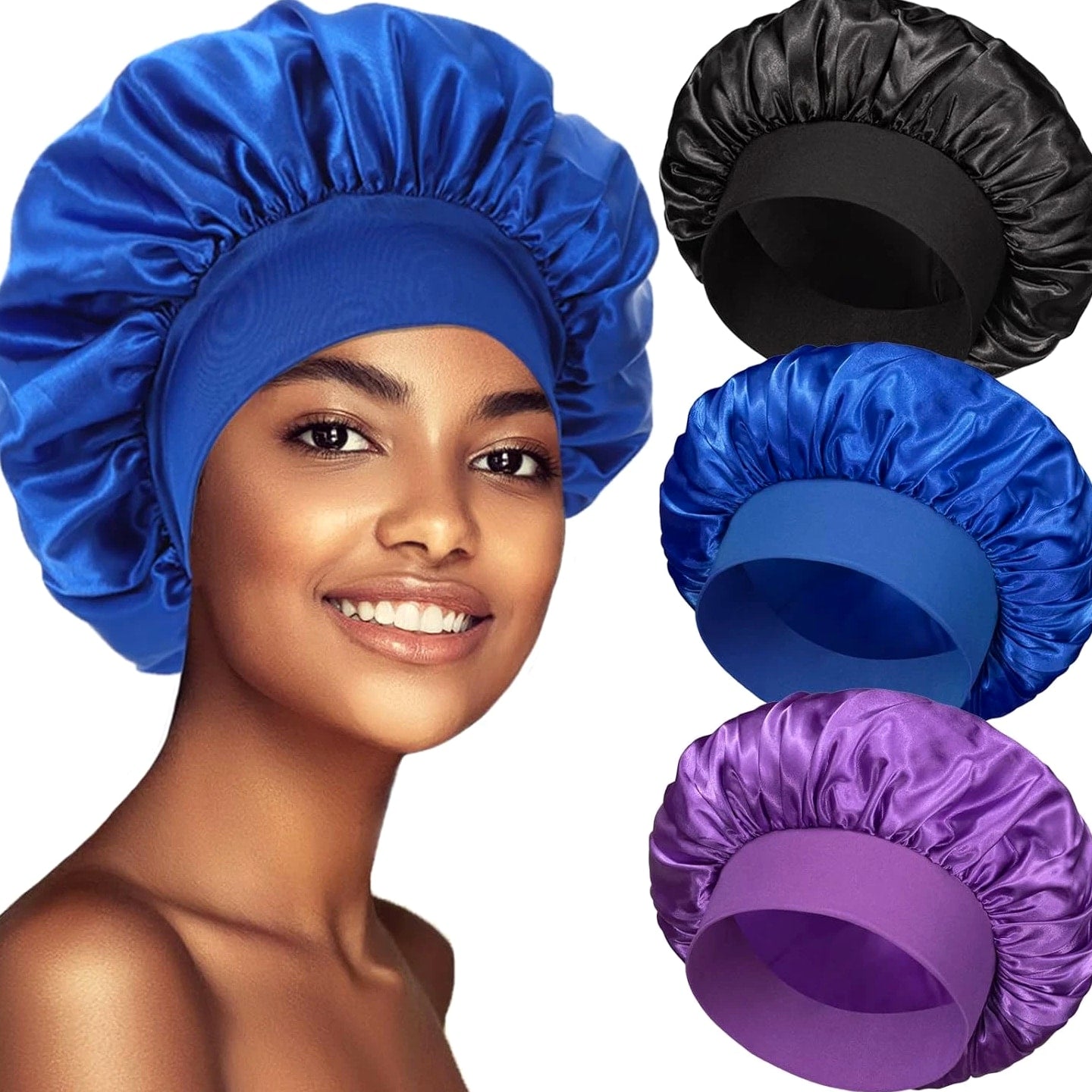 3 Pack Satin Bonnet Silk Hair Bonnet for Sleeping, Sleep Bonnets Large Size