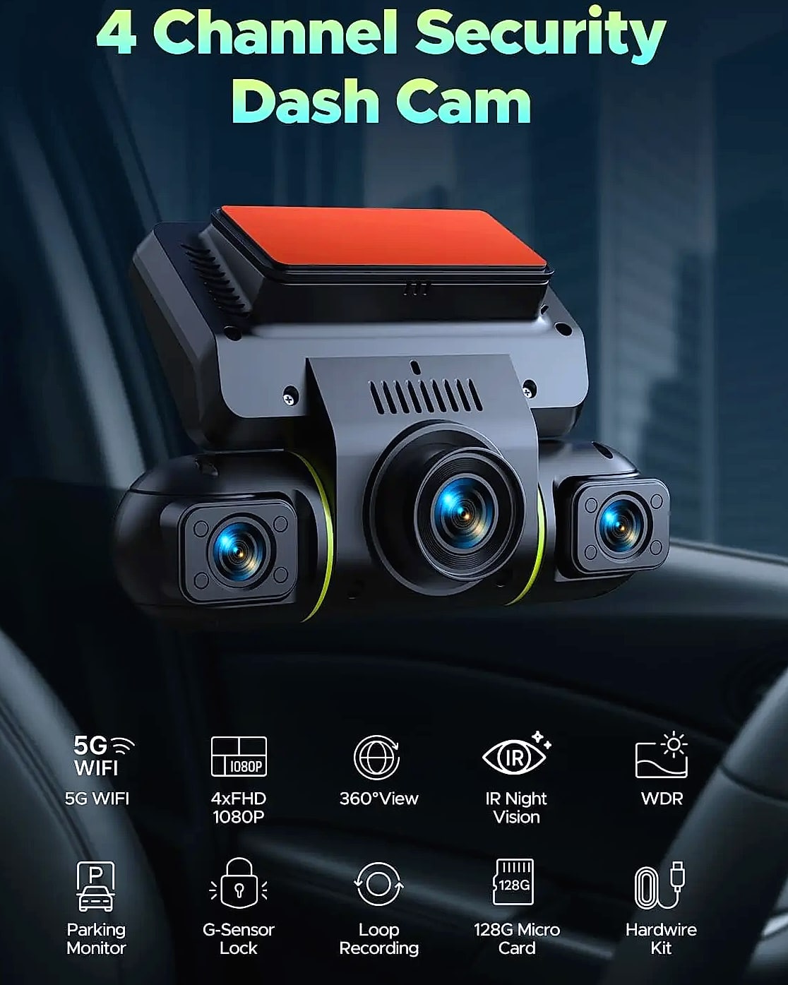 4 Channel Dash Cam System 360 Degree View with WiFi
