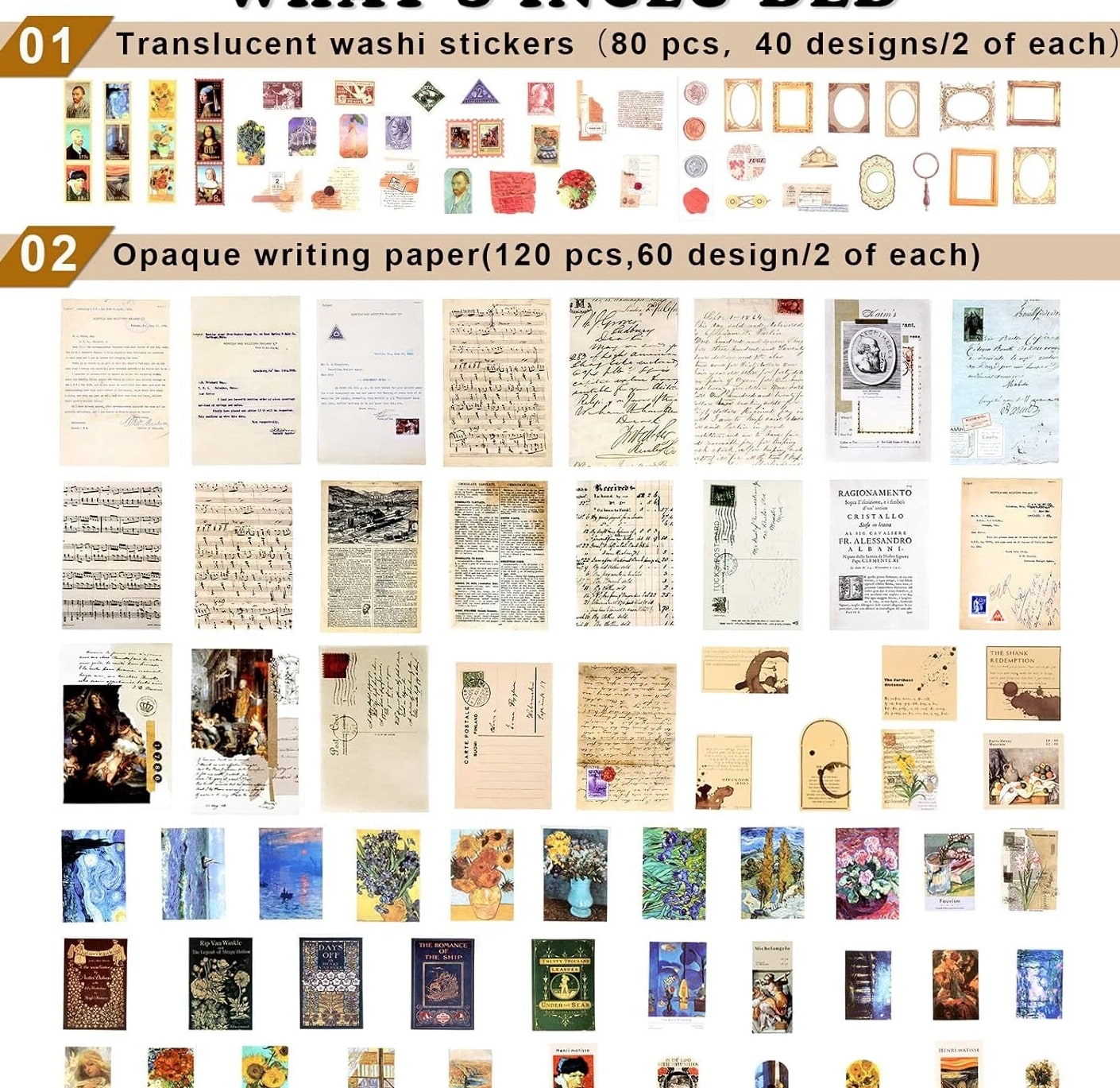 200pcs Vintage Junk Journal Supplies,Scrapbook Supplies Scrapbooking Paper and S