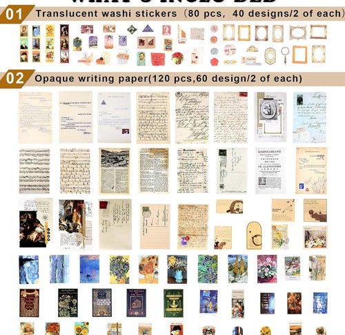 200pcs Vintage Junk Journal Supplies,Scrapbook Supplies Scrapbooking Paper and S
