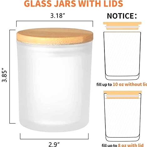 12 Pack Glass Candle Jars - 10 OZ Frosted Empty Containers with Bamboo Lids