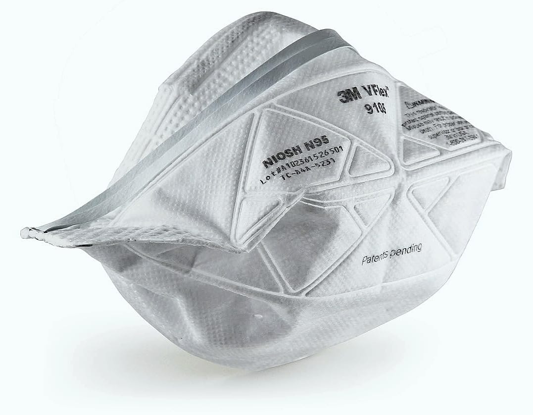 3M N95 Disposable Respirator, VFlex Particulate Respirator 9105, Pack of 50, Standard Size, NIOSH Approved, For Sweeping, Sanding, Grinding, Sawing, Bagging, Dust