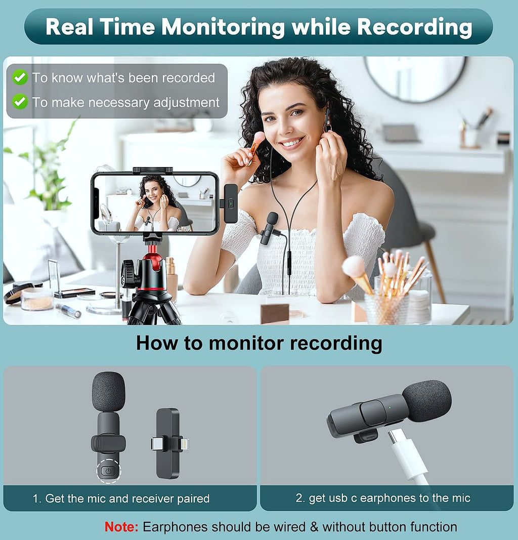MAYBESTA Wireless Lavalier Microphone 2 Pack for iPhone Android