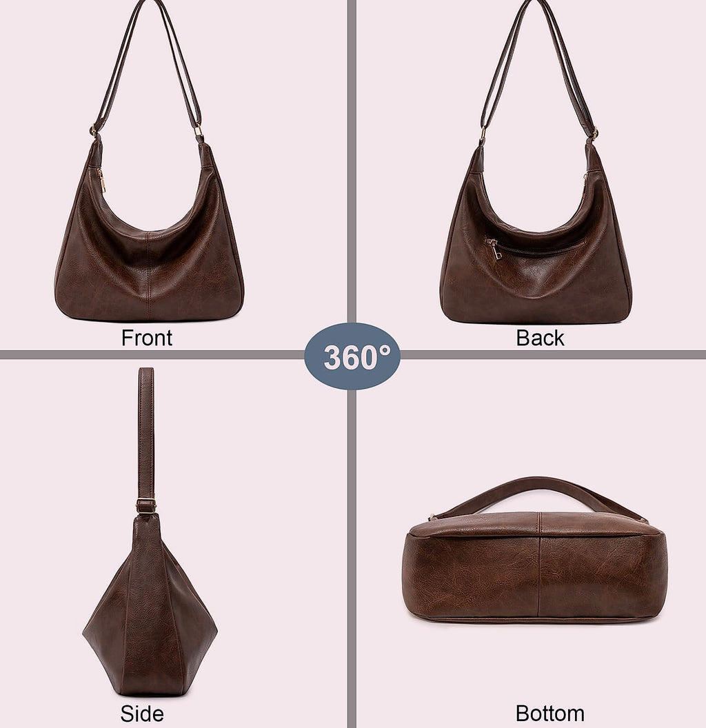 NIUEIMEE ZHOU Hobo Bag Foldable Vegan Leather Shoulder Handbag