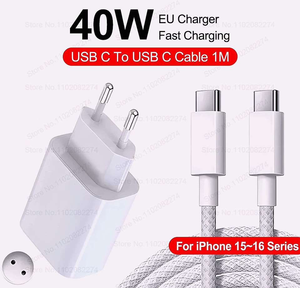 PD 40W Fast Charger with USB-C Cable for iPhone iPad