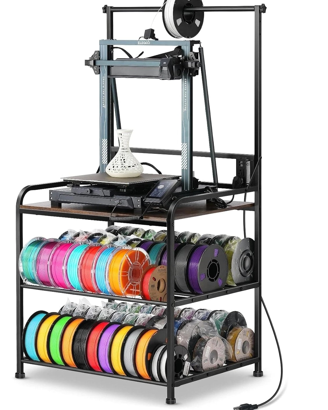 3D Printer Rack with Rolling Wheels, Filament Organizer for Garage & Workshop