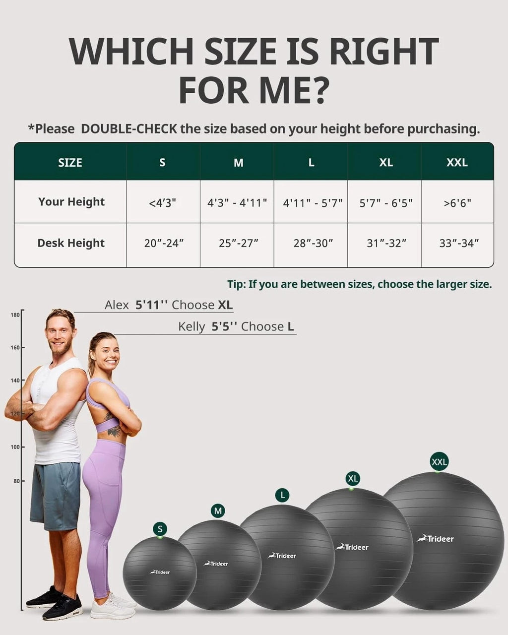 Trideer Exercise Ball for Yoga, Pilates & Fitness – Stability Ball Equipment for