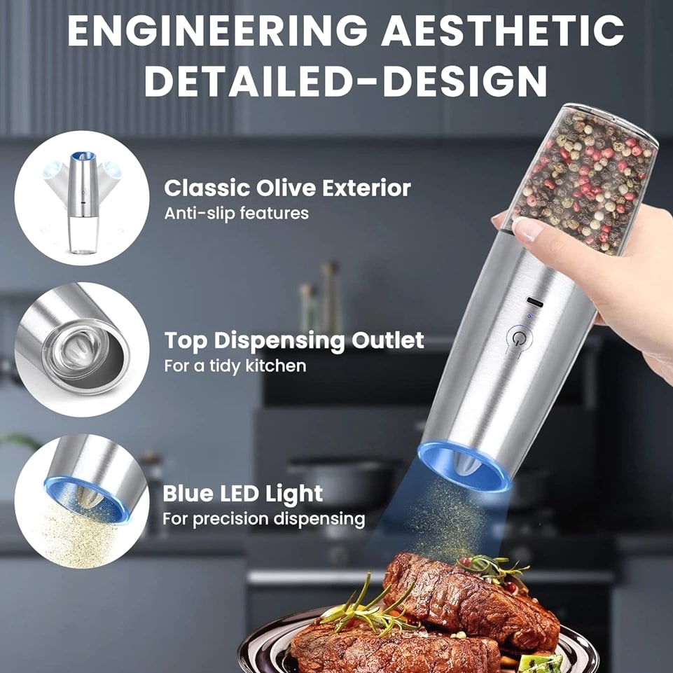 Rechargeable Electric Salt and Pepper Grinder, Adjustable Electric Salt and5817