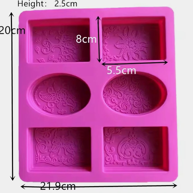 6 Cavity Silicone Lace Flower Soap Bar Mold - Soap Making Supplies