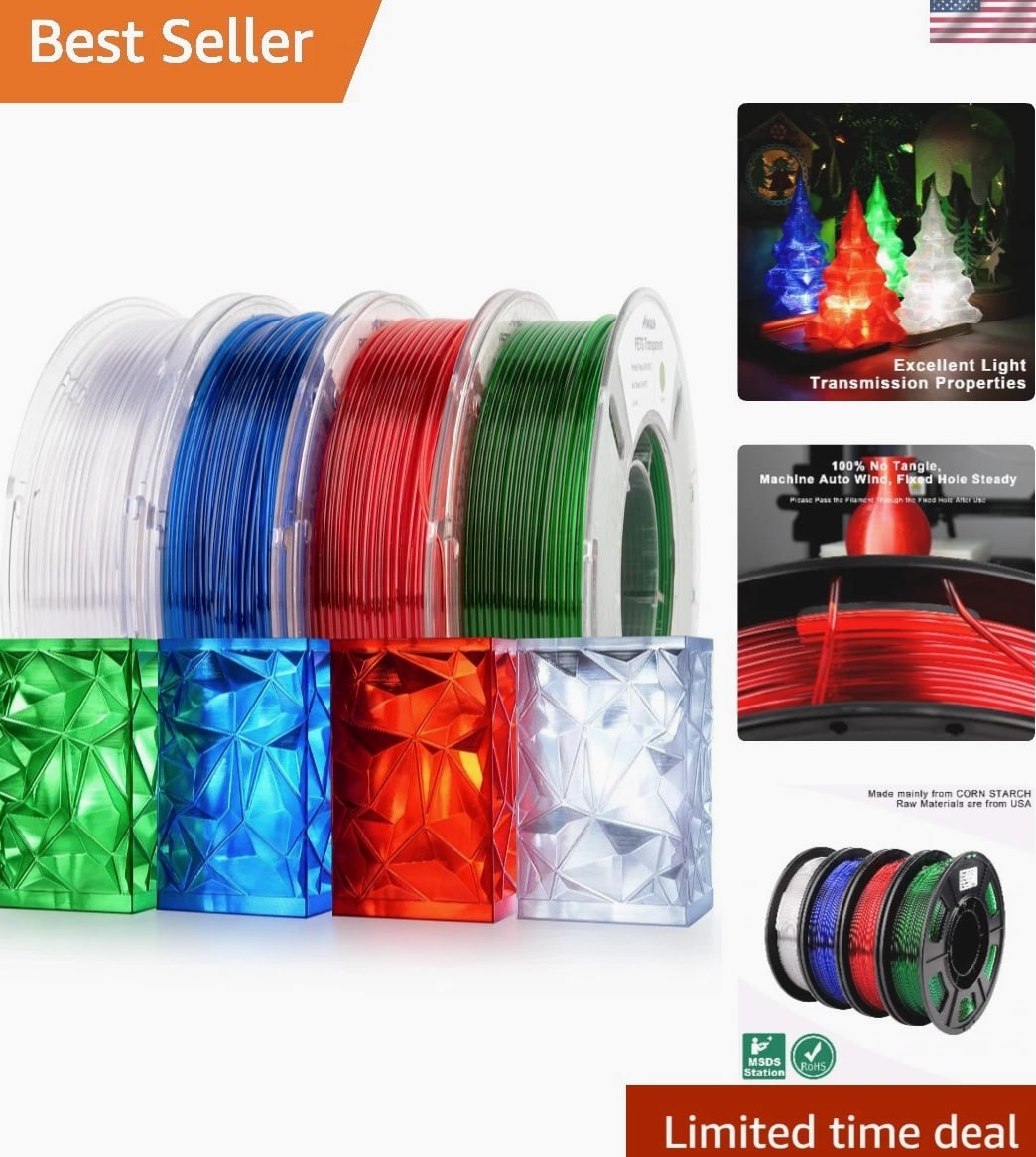 250g Each, 4 Colors PETG Filament for 3D Printing - Clear, Red, Green, Blue