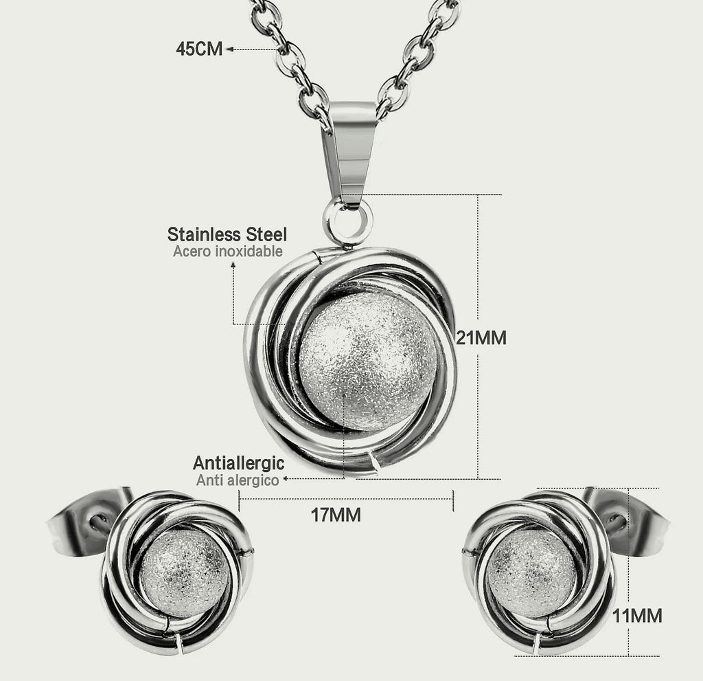 LUXUSTEEL Stainless Steel Round Ball Pendant Necklace Set