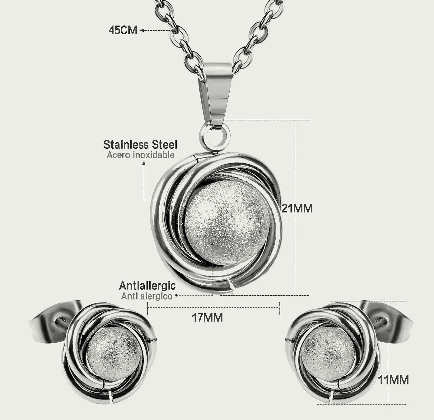 LUXUSTEEL Stainless Steel Round Ball Pendant Necklace Set
