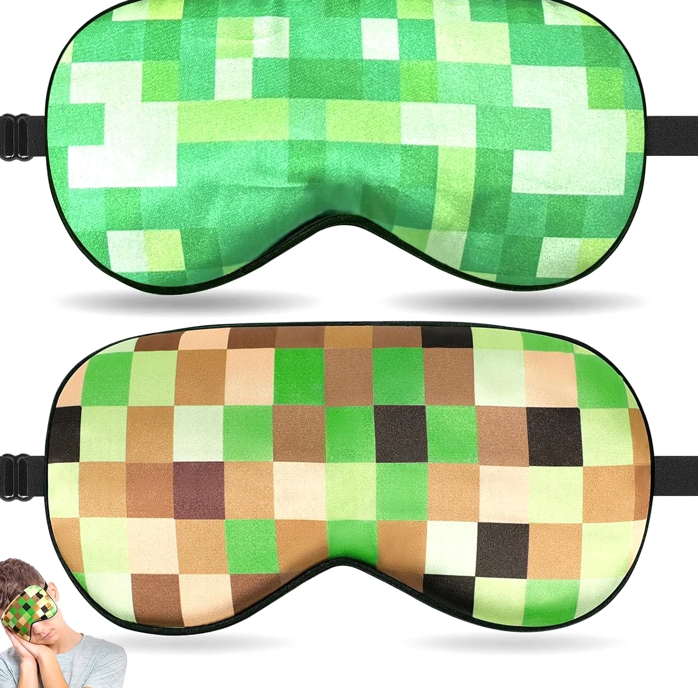 2 Pcs Sleep Mask for Kids Boys, Silk Eye Covers for Sleeping, Adjustable Strap &