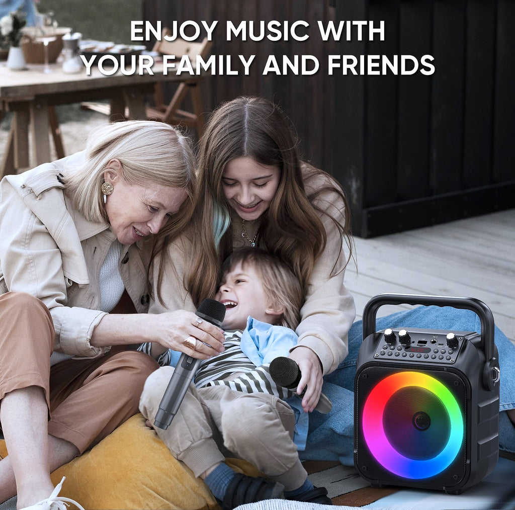 CYY Portable Karaoke Machine with 2 Wireless Microphones