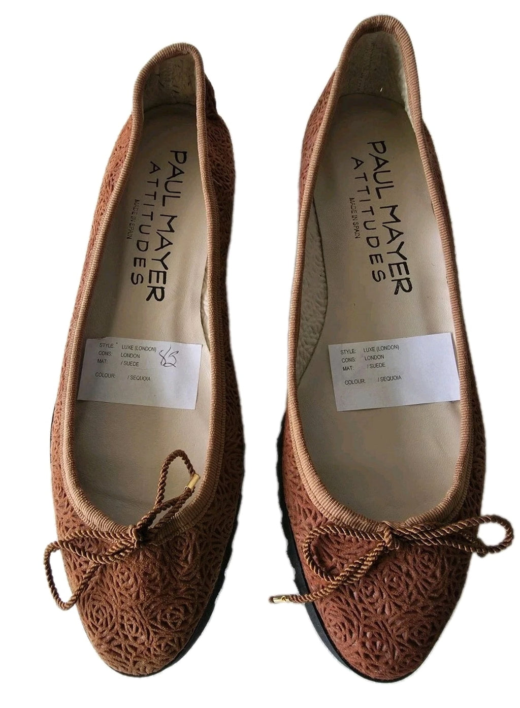 Paul Mayer Attitudes Lazer Cut LUXE London Brown Suede Ballet Flats 8