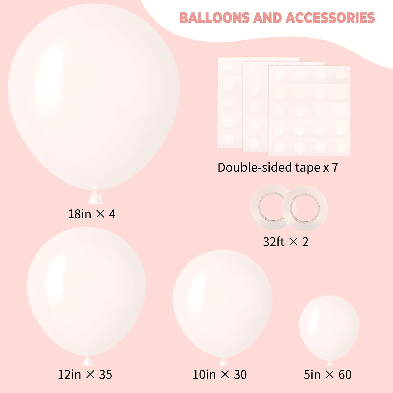 Rubfac White Latex Balloons 129pc Garland Arch Kit