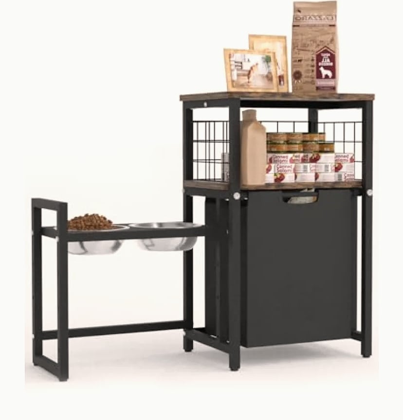 Elevated Dog Bowl Stand with Food Storage and Toy Basket