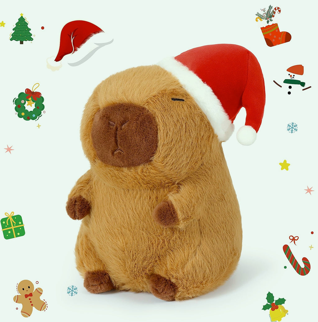 Ditucu Capybara Plush Toy with Strawberry Hat, 9 Inch Stuffed Animal