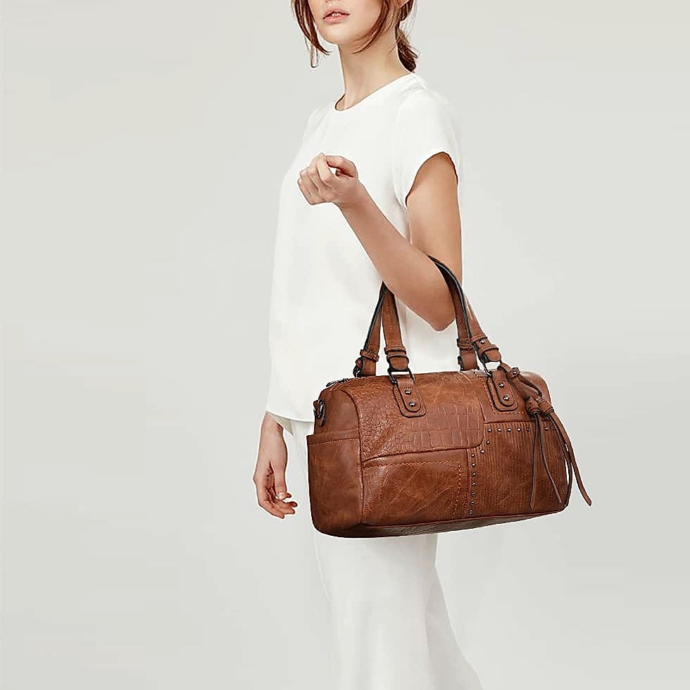 Dasein Women's Vegan Leather Barrel Bag Hobo Tote