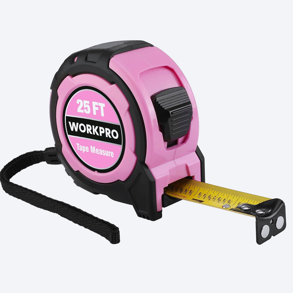 WORKPRO 25FT Pink Tape Measure with Magnetic Hook