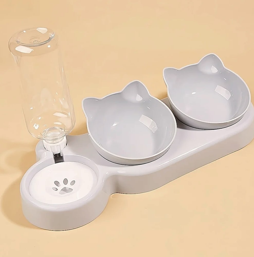 3-in-1 Tilted Cat Bowl Set with Gravity Water Feeder