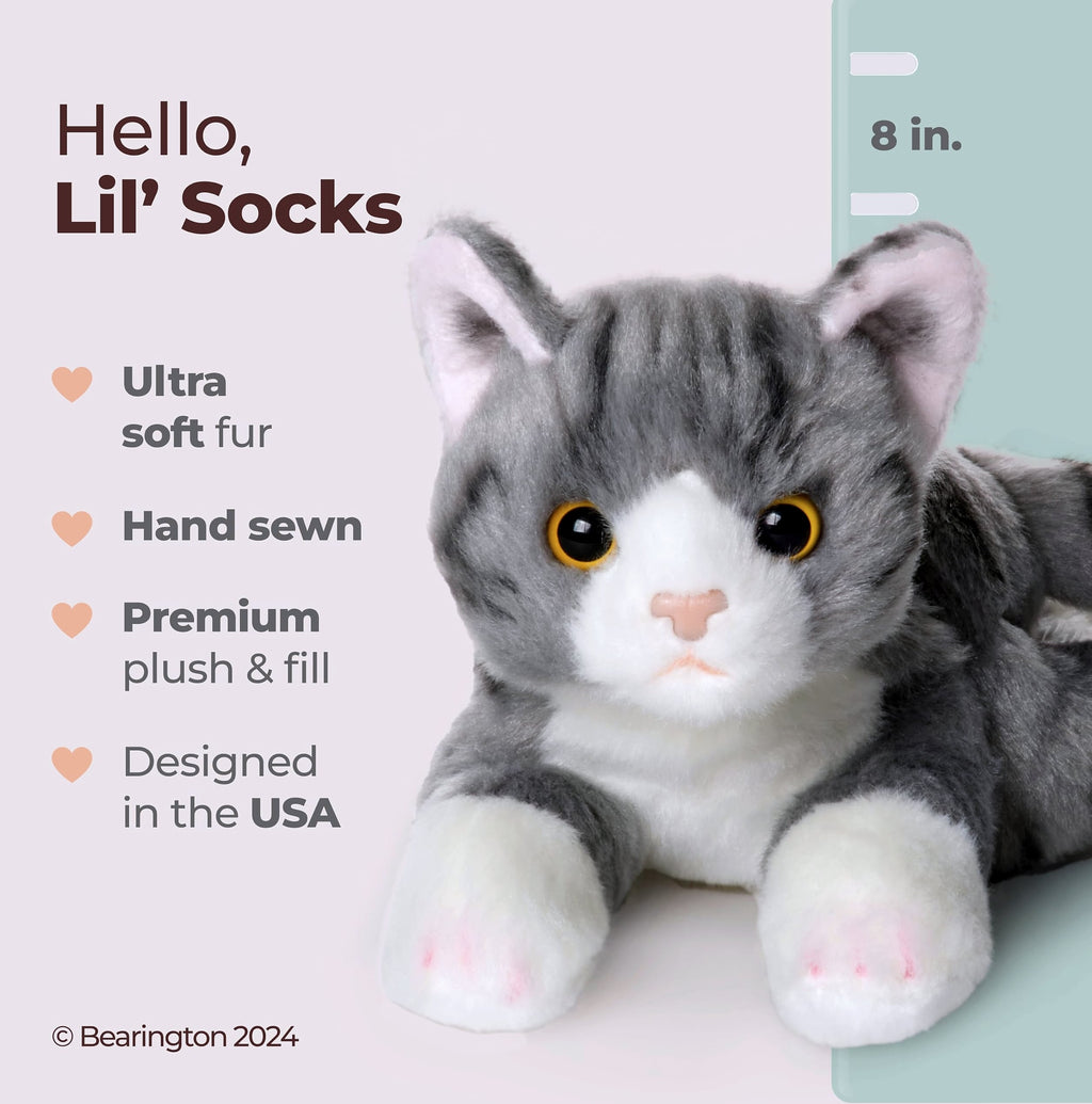 Bearington Lil' Socks 8 inch Gray Striped Cat Plush Toy