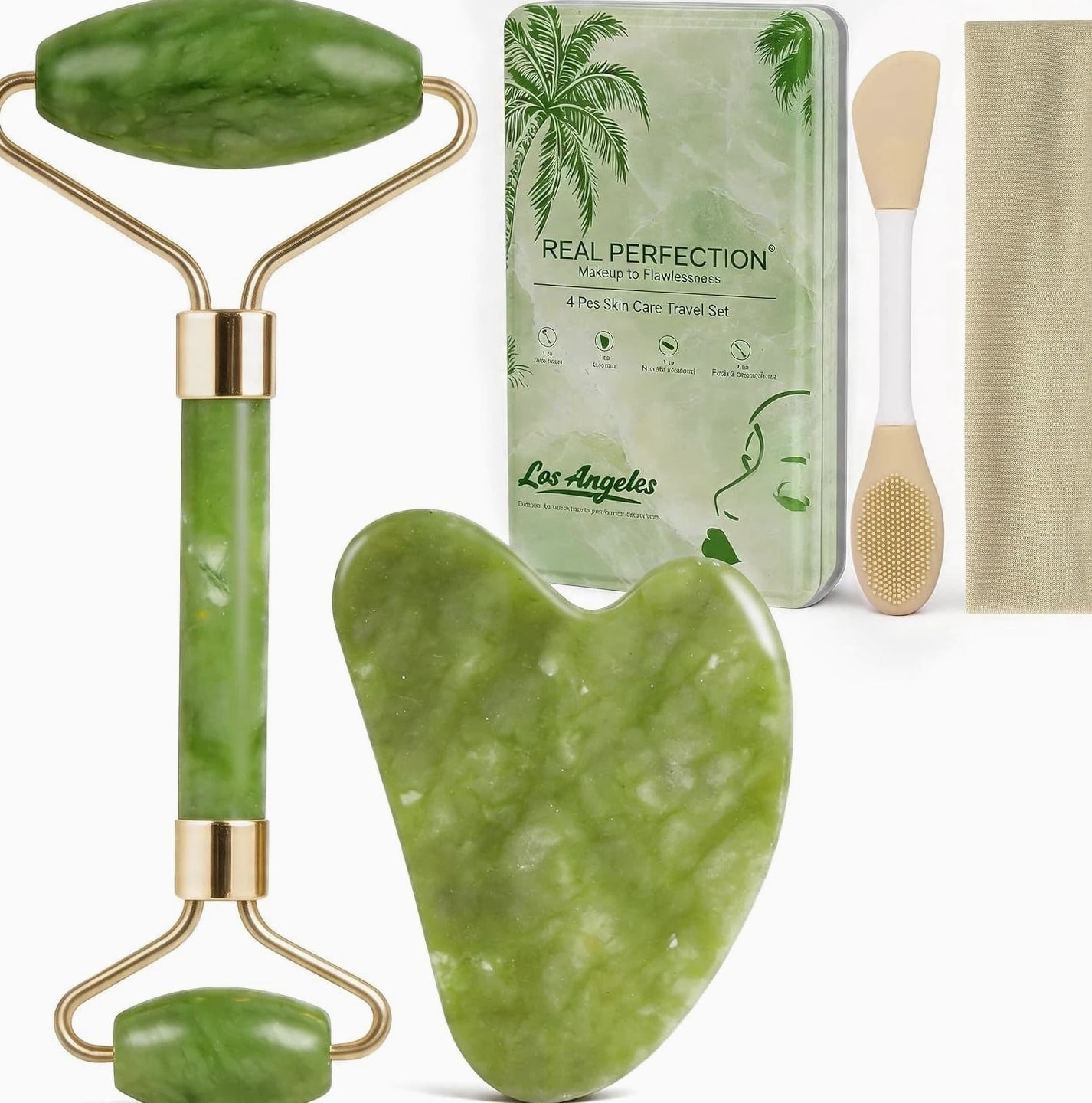 Luxury Facial Roller & Gua Sha Set - Skin Tightening Spa Kit for Lymphatic Drainage