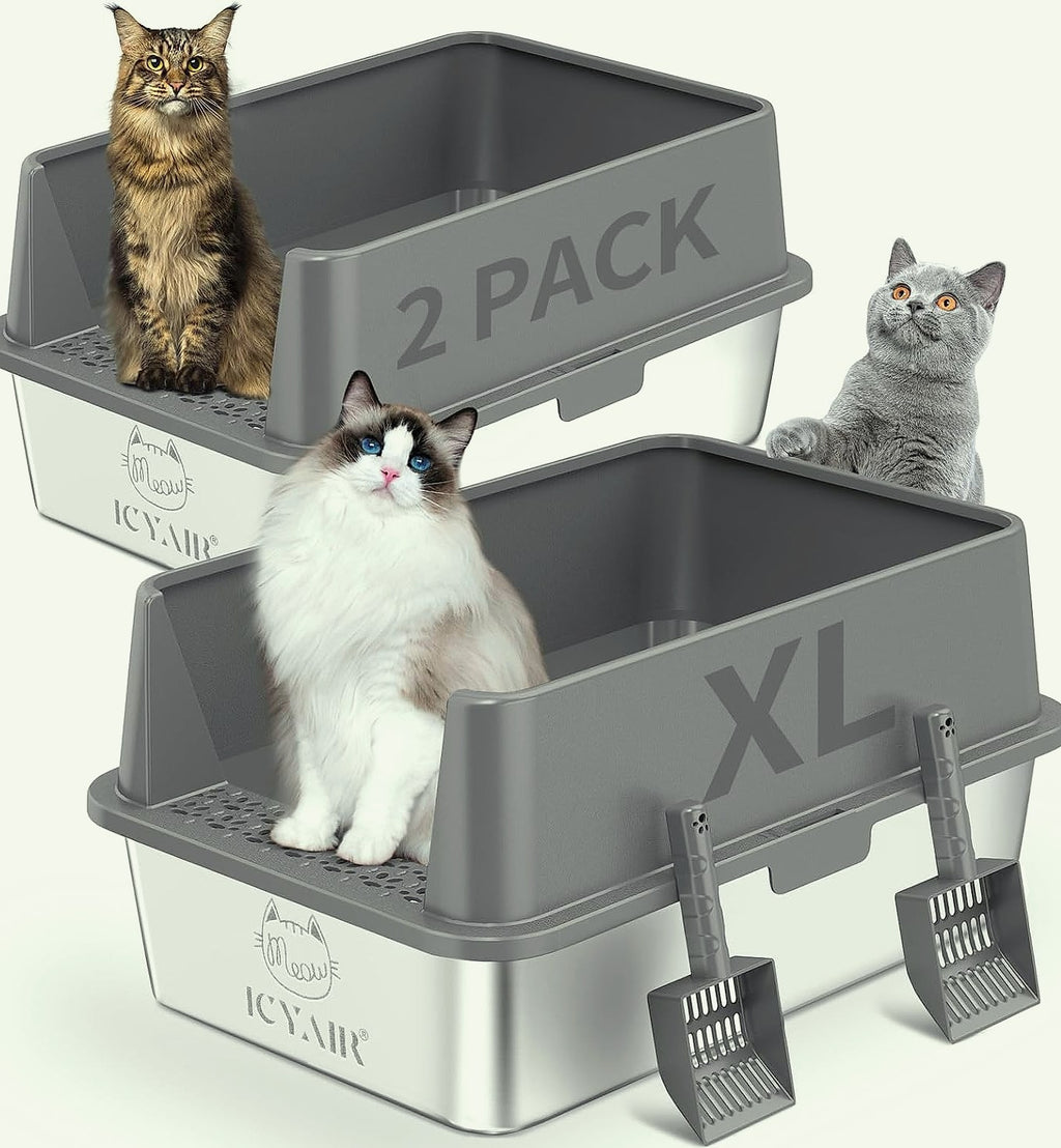 ICYAIR Stainless Steel Cat Litter Box 2-Pack, Extra Large