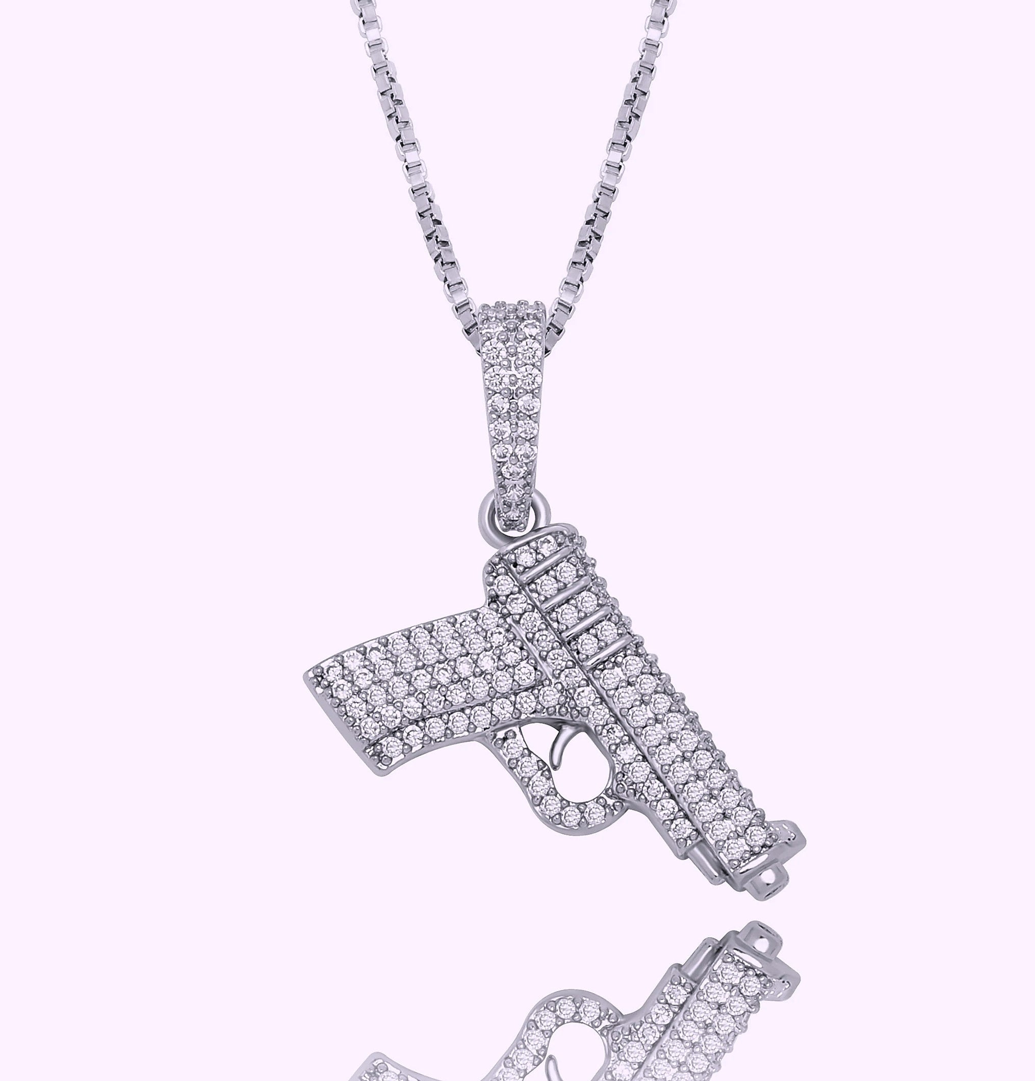TOPGRILLZ 925 Sterling Silver Pistol Pendant Necklace