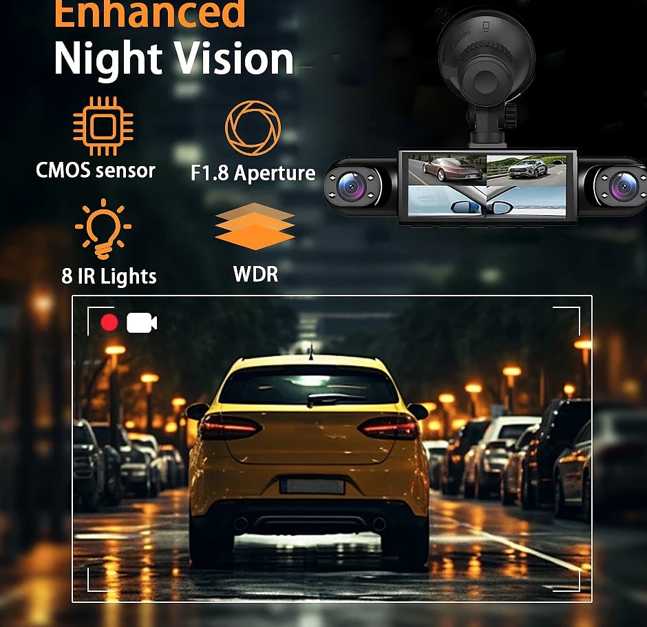 4 Channel 360° Dash Cam 1080P with Night Vision and Parking Monitor