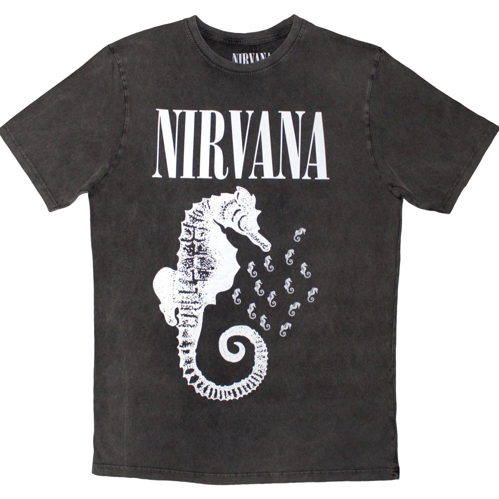 Nirvana Seahorse and Logo Mono Premium Carbon Official T-Shirt Mens