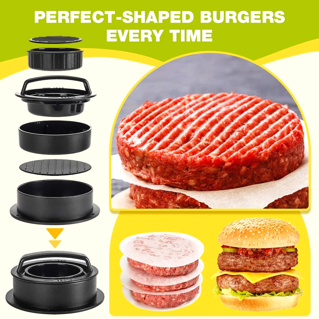 3PCS Smash Burger Press Kit, 6.8" Round & 8.3"x4.1" Rectangular Cast Iron Gri...
