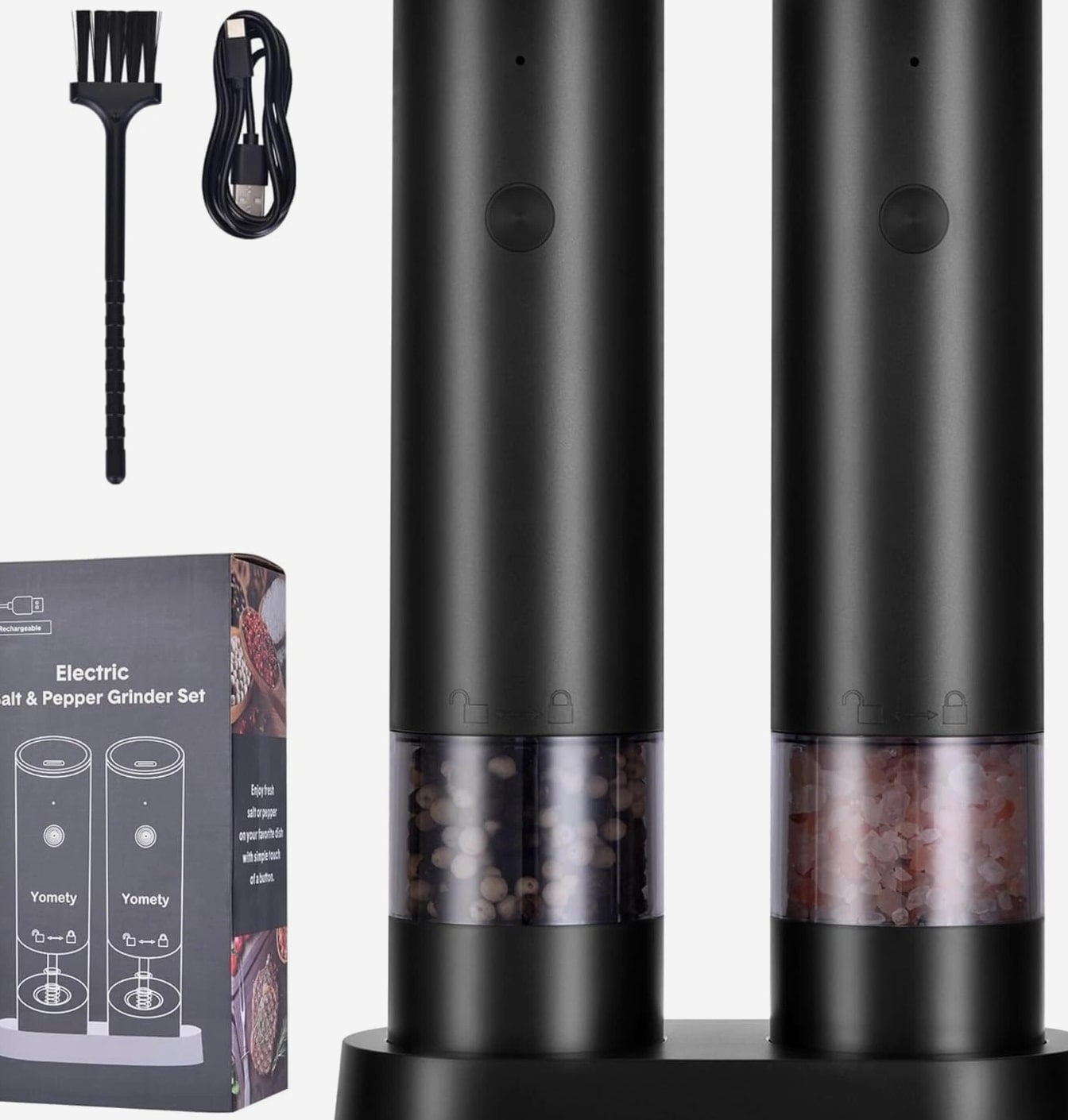 Electric Salt and Pepper Grinder Set-Rechargeable Salt and Pepper Mill Set All i